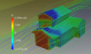 流体解析で住宅に強風がどのように影響するのか解析